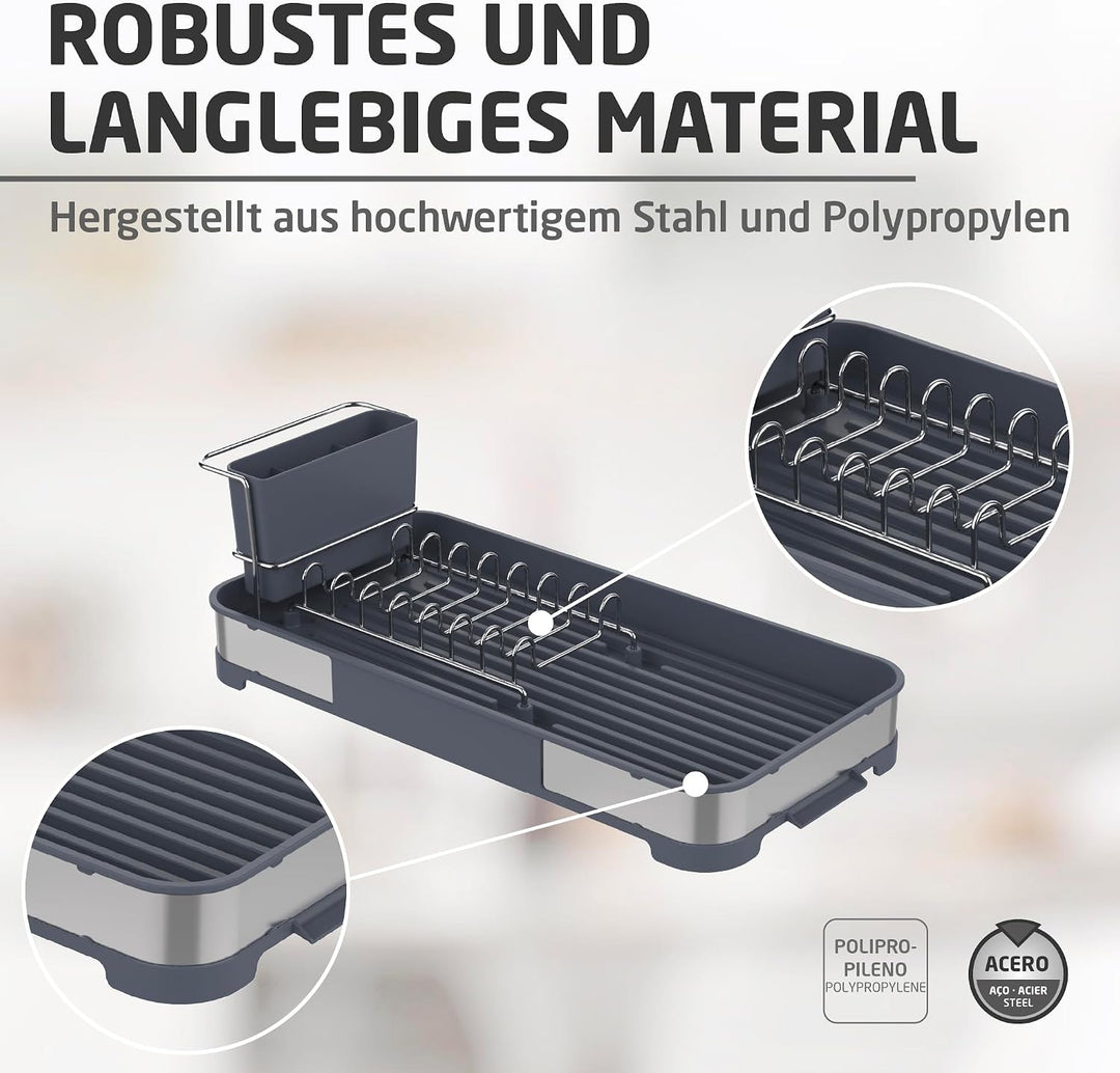 Amig - Geschirrabtropfer klein Siba - 44,5 x 20,6 x 13 cm - Edelstahl und Polypropylen - Farbe Grau