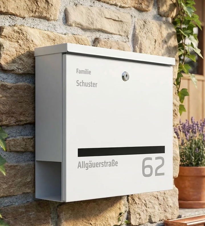 Briefkasten Hellgrau personalisierbar I Moderner Postkasten inkl. Sichtfenster I Langlebiger Briefka