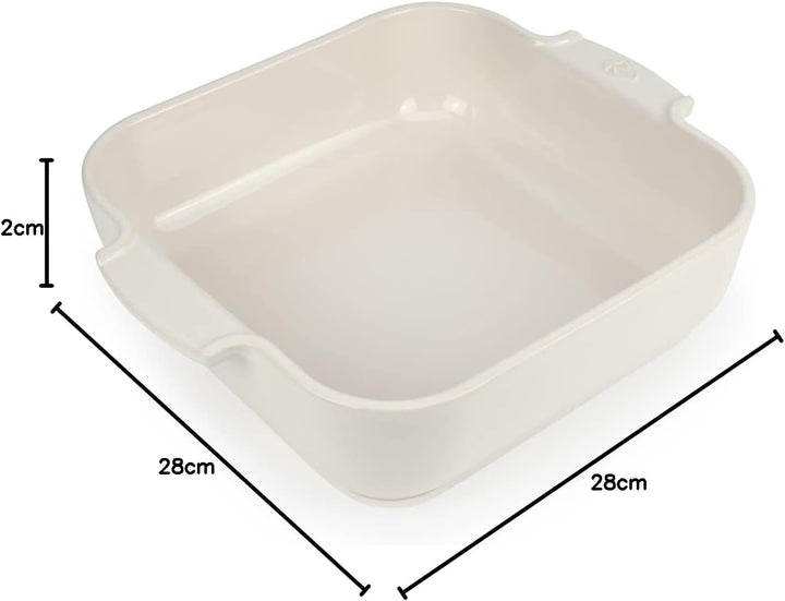 Peugeot Appolia Quadratische Auflaufform mit Griffen, Keramik, Ecru / Weiss, 7,2x28x28 cm, Fassungsv