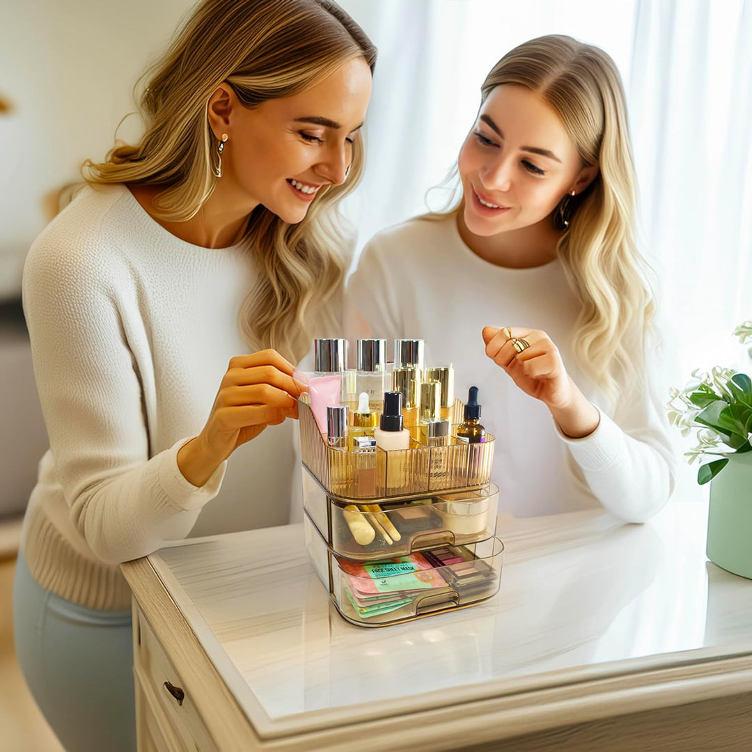 Schminktisch Organizer, Make up Organizer mit Schubladen, Skincare Kosmetik Aufbewarung, Parfüm Make