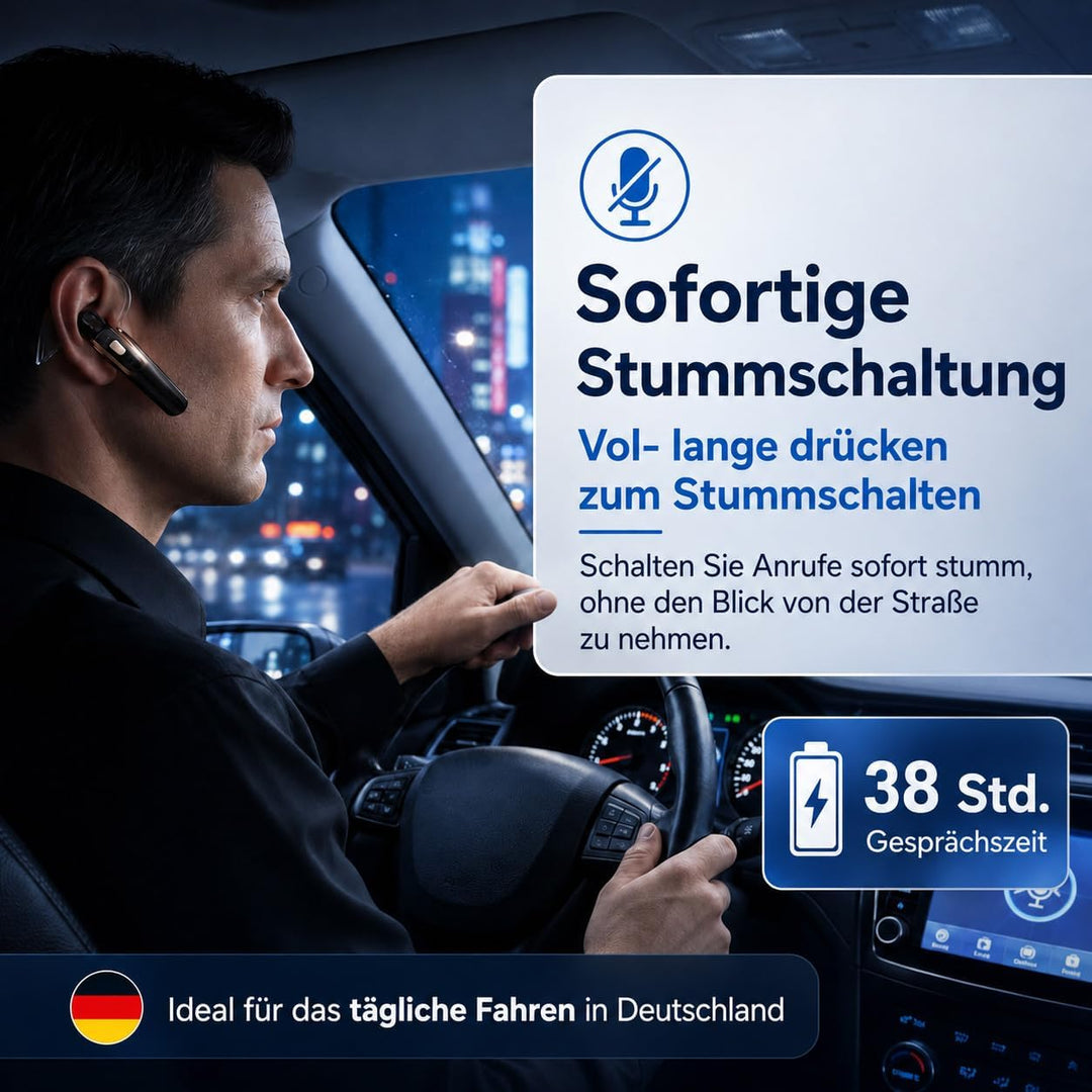 Micool Headset Bluetooth Handy V6.0 mit KI Geräuschunterdrückung & 38 Std. Sprechzeit – Single Ear F