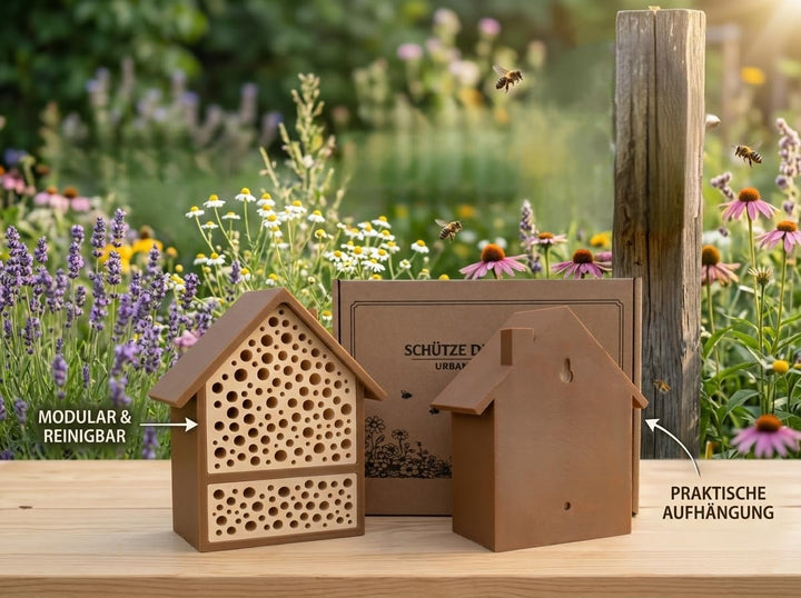 Bienenhotel für Wildbienen - Insektenhotel aus Kunststoff - Nisthilfe für Bienen &amp; Bestäuber - Wette