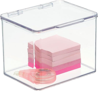mDesign Aufbewahrungsbox für den Schreibtisch – stapelbare Box aus Kunststoff mit Deckel – kleiner B