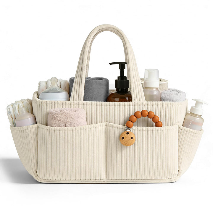 Wickelkorb Cord für Wickeltisch,Baby Windel Caddy Organizer mit Wechselbaren Fächern,Stilvoller Aufb