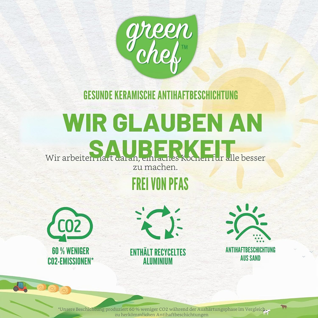 GreenChef Vintage Gesunde keramische Antihaftbeschichtung, 18cm/2,1 Liter Milchtopf, Griff in Holzop