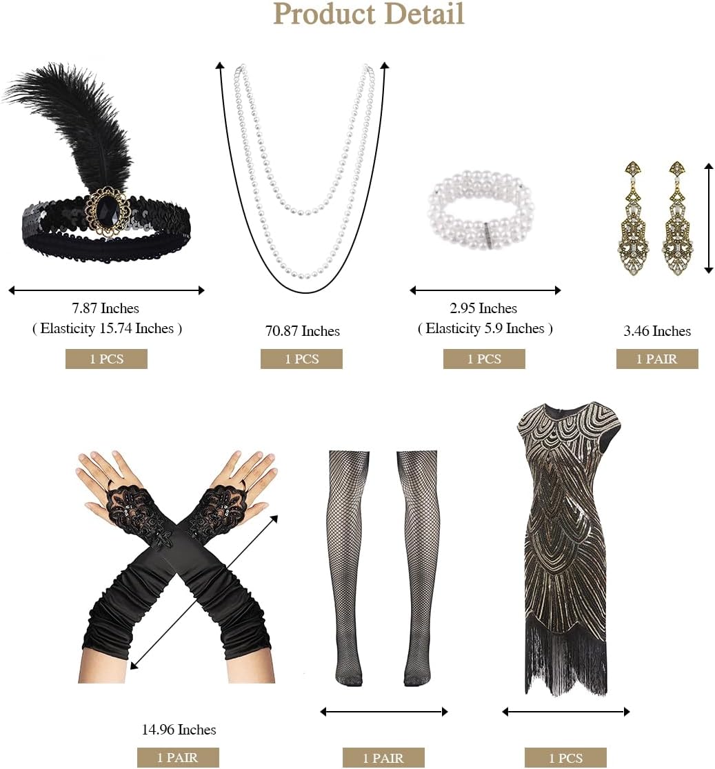 WILDPARTY 20er Jahre Kostüm Damen Charleston Kleid, Flapper Kleid mit Pailletten Perlen Fransen Netz