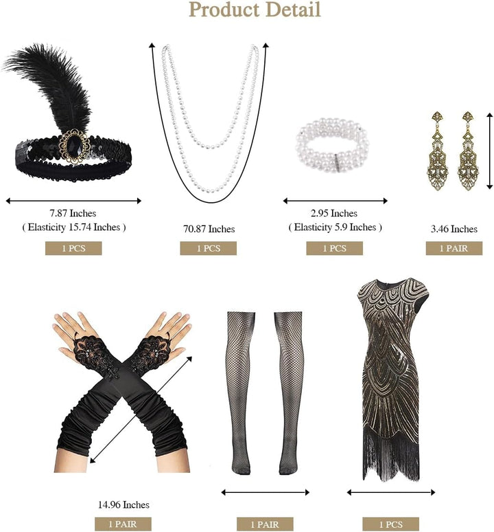 WILDPARTY 20er Jahre Kostüm Damen Charleston Kleid, Flapper Kleid mit Pailletten Perlen Fransen Netz