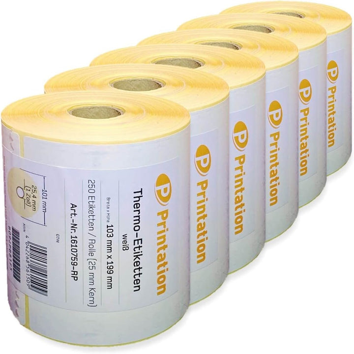 Printation Versandetiketten 103 x 199 mm weiss DHL, DPD, GLS, UPS - 1500 103x199 Thermo Versand Etik