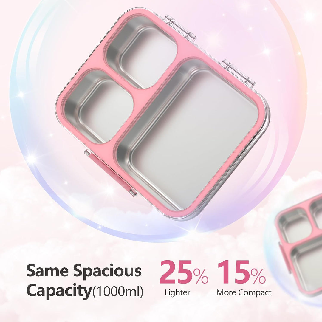 VITONIS Edelstahl Brotdose Lunchbox mit 3 Fächern mit Tritan-Deckel, 1000ml Metall Bento Lunch Box K
