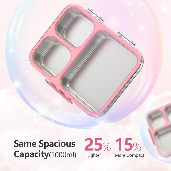 VITONIS Edelstahl Brotdose Lunchbox mit 3 Fächern mit Tritan-Deckel, 1000ml Metall Bento Lunch Box K
