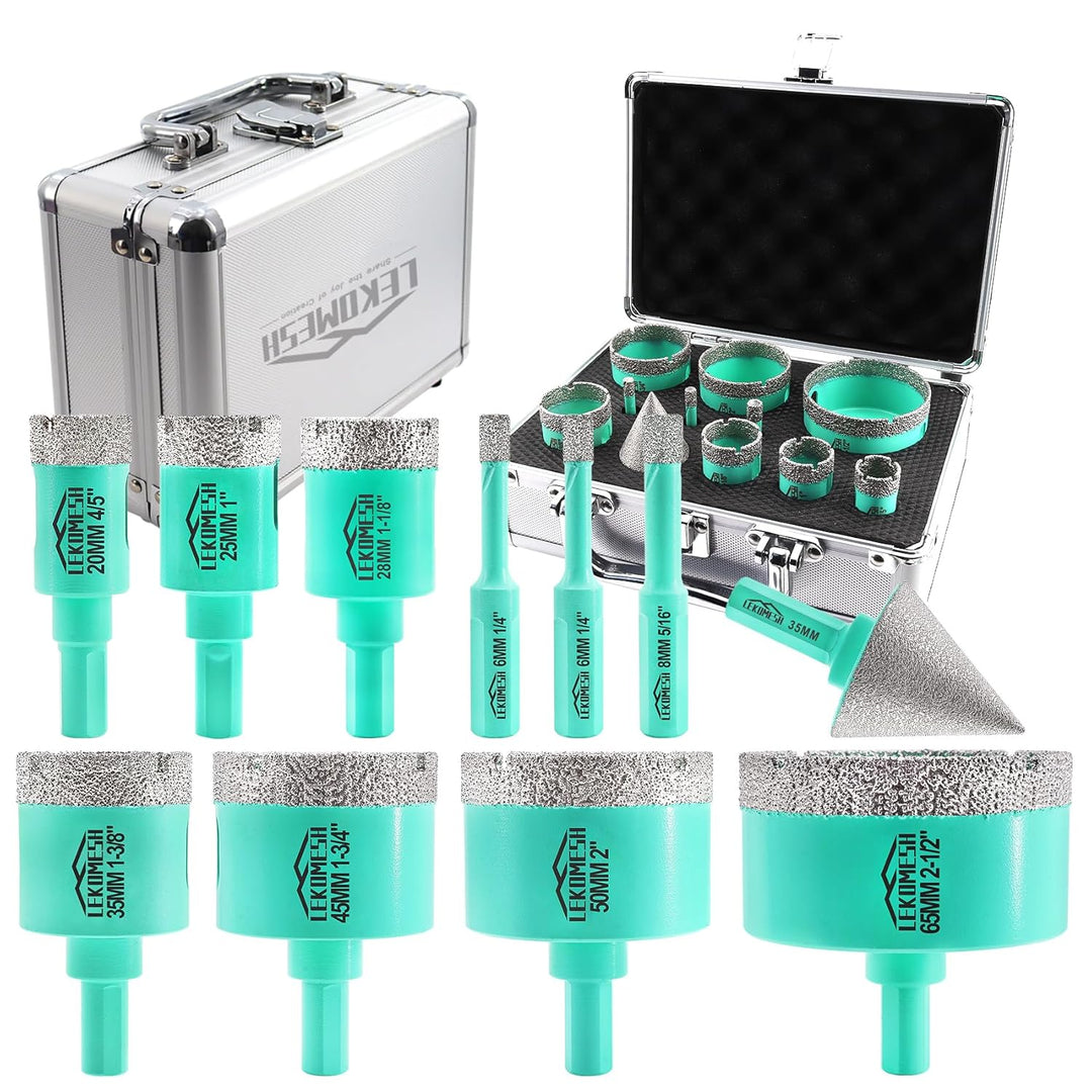Diamant Bohrkrone Kit - 11pcs (6/6/8/20/25/28/35/45/50/65mm+35mm Diamant Fasenfräser) LEKOMESH Diama