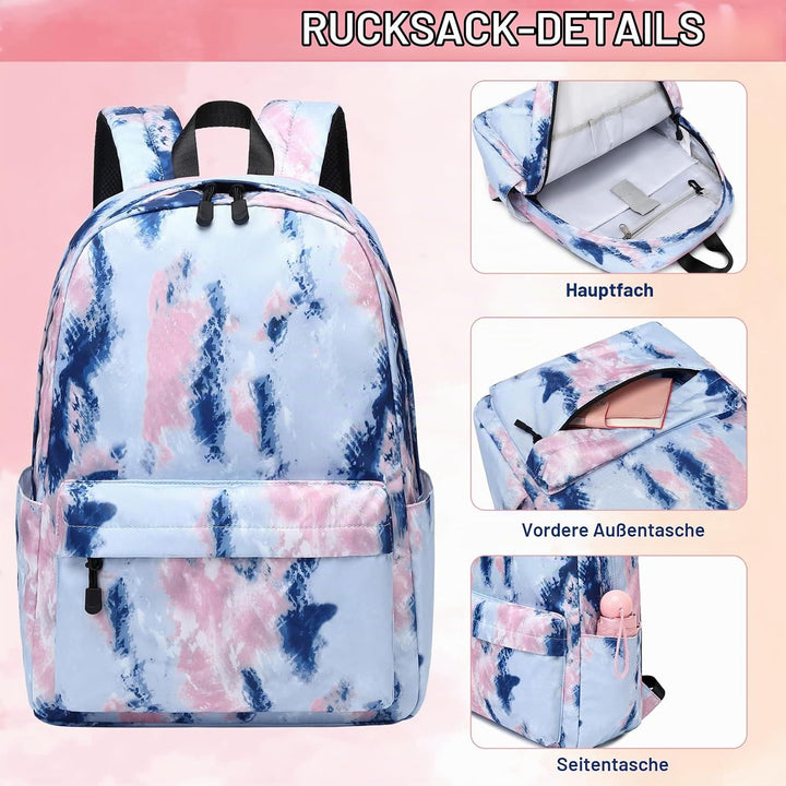 Lohol Leichter Schulrucksack für Mädchen, Kinder-Schulranzen-Rucksack mit Galaxie Aufdruck (Lila&amp;Bla