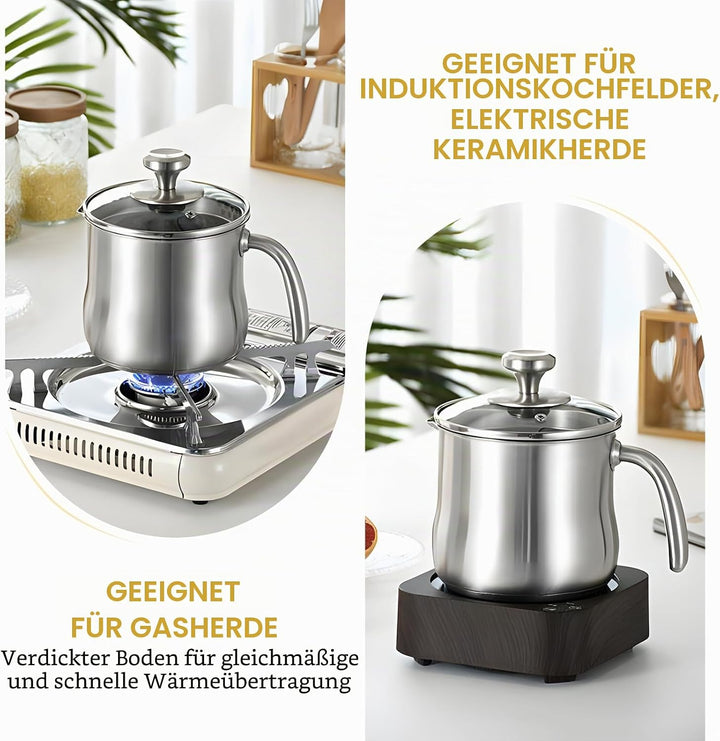 2 Liter Milchtopf, ø16 Edelstahltopf Mit Rutschfestem Edelstahlgriff, 14cm Hoher EdelstahlMilchtopf