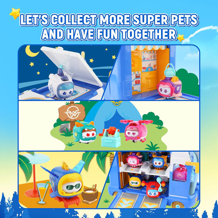 Super Wings 2-in-1 Super Pets Mini Base mit Super Pet Jett & Dizzy, Spielzeug für 3 4 5 6 7 8 9 10 Y