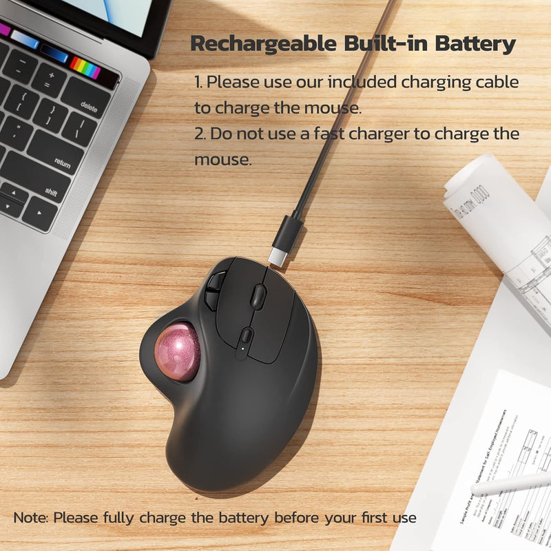 Nulea M501 Kabellose Trackball Maus, Wiederaufladbare Ergonomische Maus, Präzises und Reibungsloses