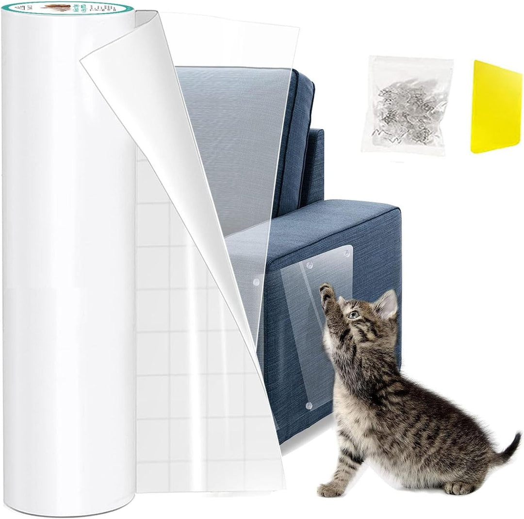 CHUANGSEED Kratzschutz Katze Tape 3m x 30cm mit 30 Schrauben und 1 Schaber Möbelschoner Katze Möbels