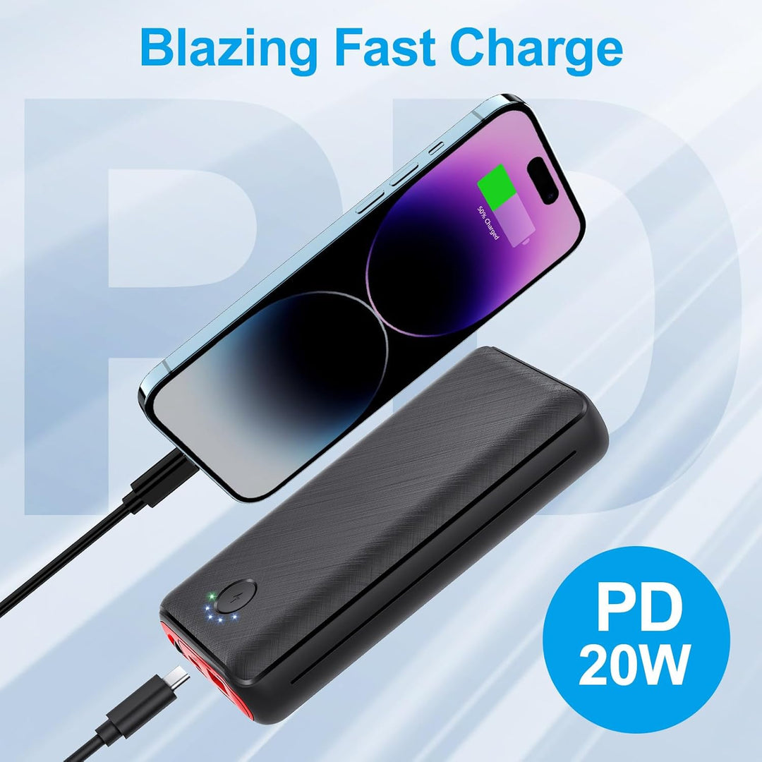 JIGA Powerbank 30000mAh Externer Akku Tragbares Ladegerät USB C Power Bank mit Taschenlampe, 3 Eingä