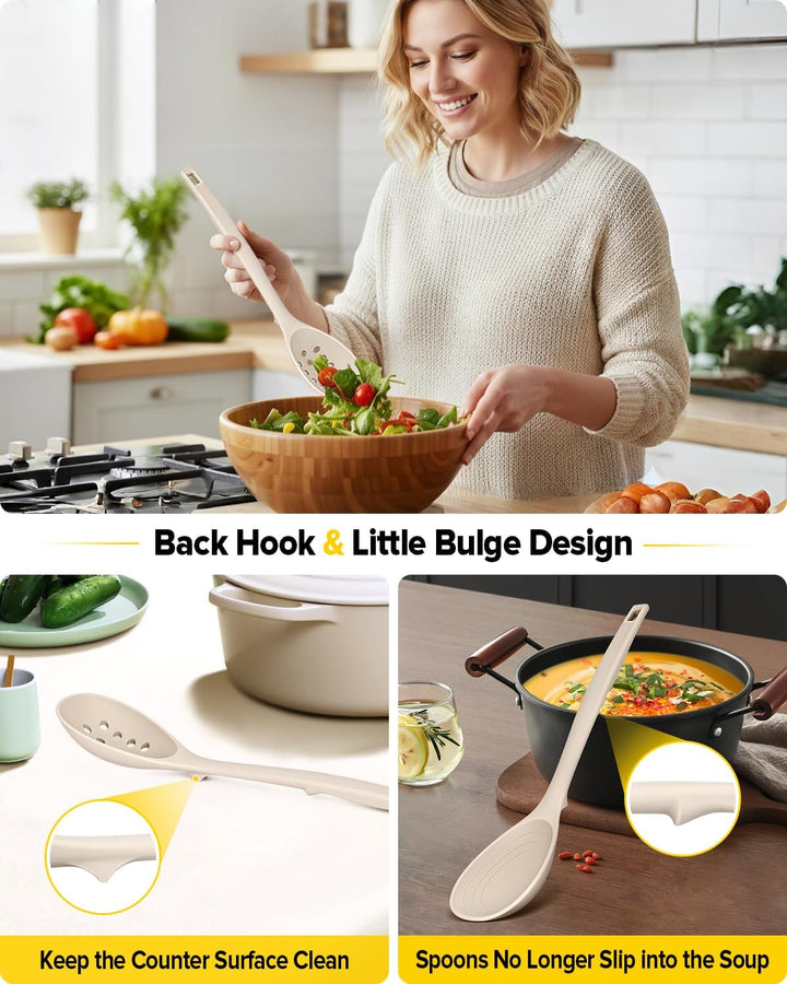 Packung von 4 Silikon Kochgeräte Set, Non-Stick-Festspalten und hitzebeständige Schlitzlöffel mit Rü