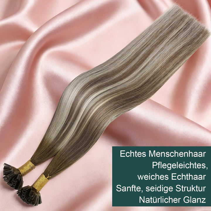 Easyouth Bondings Extensions Echthaar Balayage Blond Extensions Echthaar Bondings Dunkelbraun Aschbr