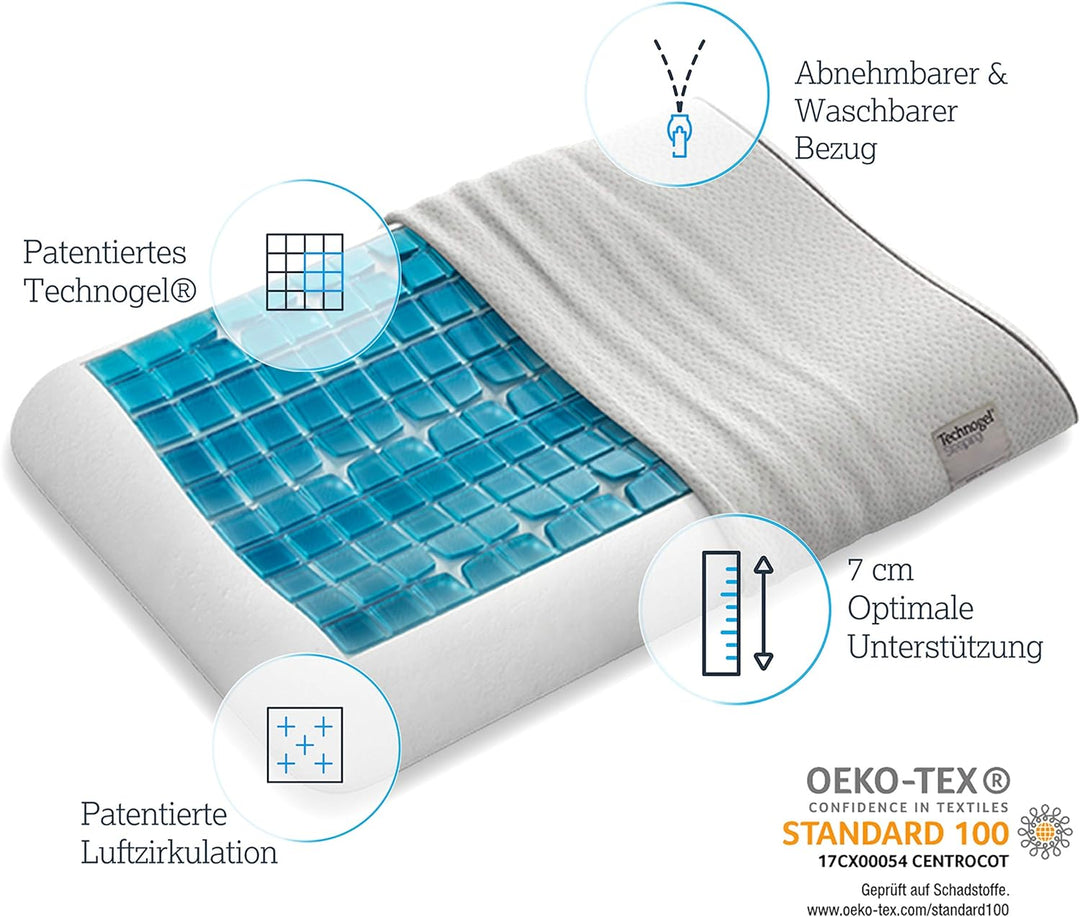 Technogel® Anatomic Orthopädisches Nackenstütz-Kopfkissen – Patentiert, Schadstofffrei & Zertifizier