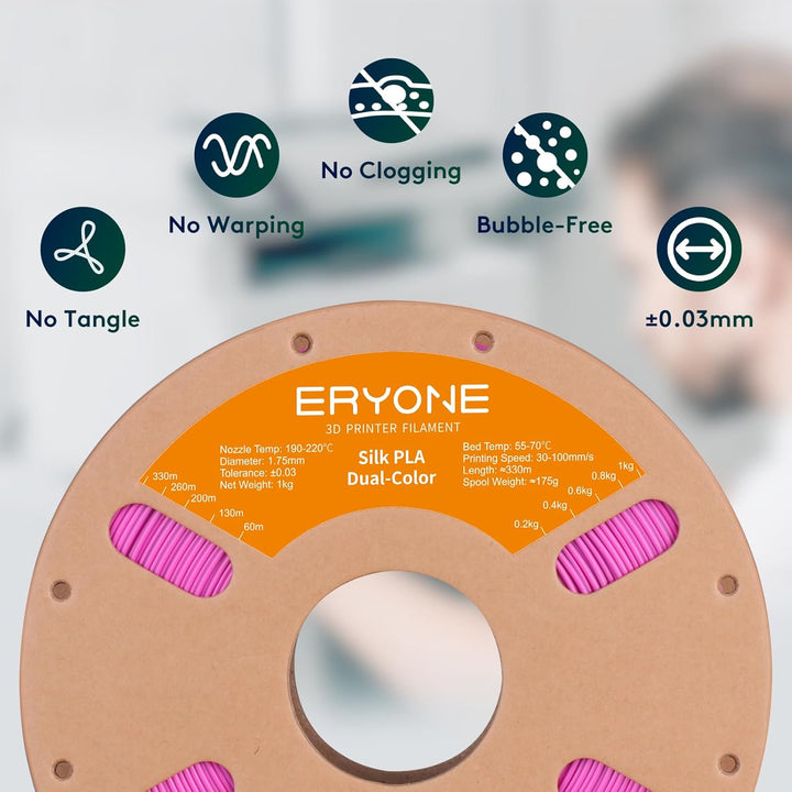ERYONE Dual Seiden PLA Filament 1.75mm,Co-Extrucsion PLA Seiden Filament für 3D Drucker +/- 0,03 mm,