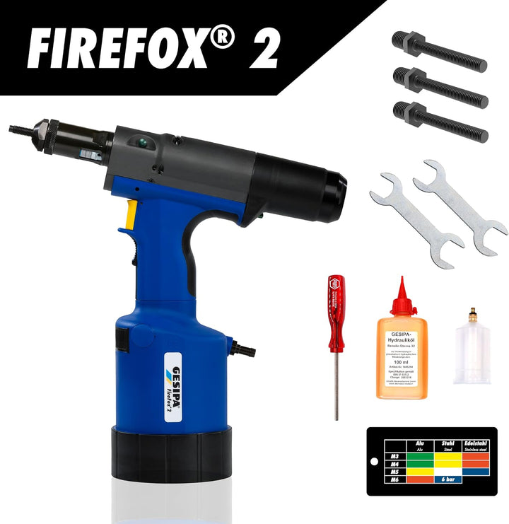 Blindnietmuttern-Setzgeraet FireFox 2 - Inklusive Gewindedorne und Mundstücke für M4-M8 mm, 1 Stück,