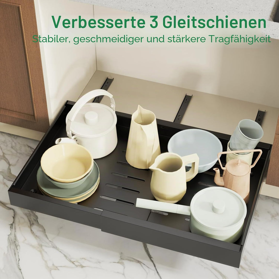 YheenLf Metall Teleskopschublade, Ausziehbare Schublade Küche(32-52cm), Küchenschrank Organizer, Aus