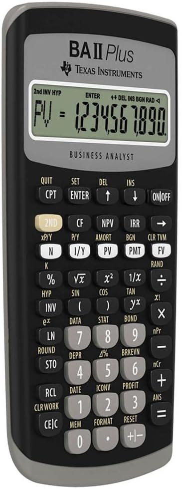 Texas Instruments BAII Plus Erweiterter Finanztaschenrechner Einzeln, Einzeln