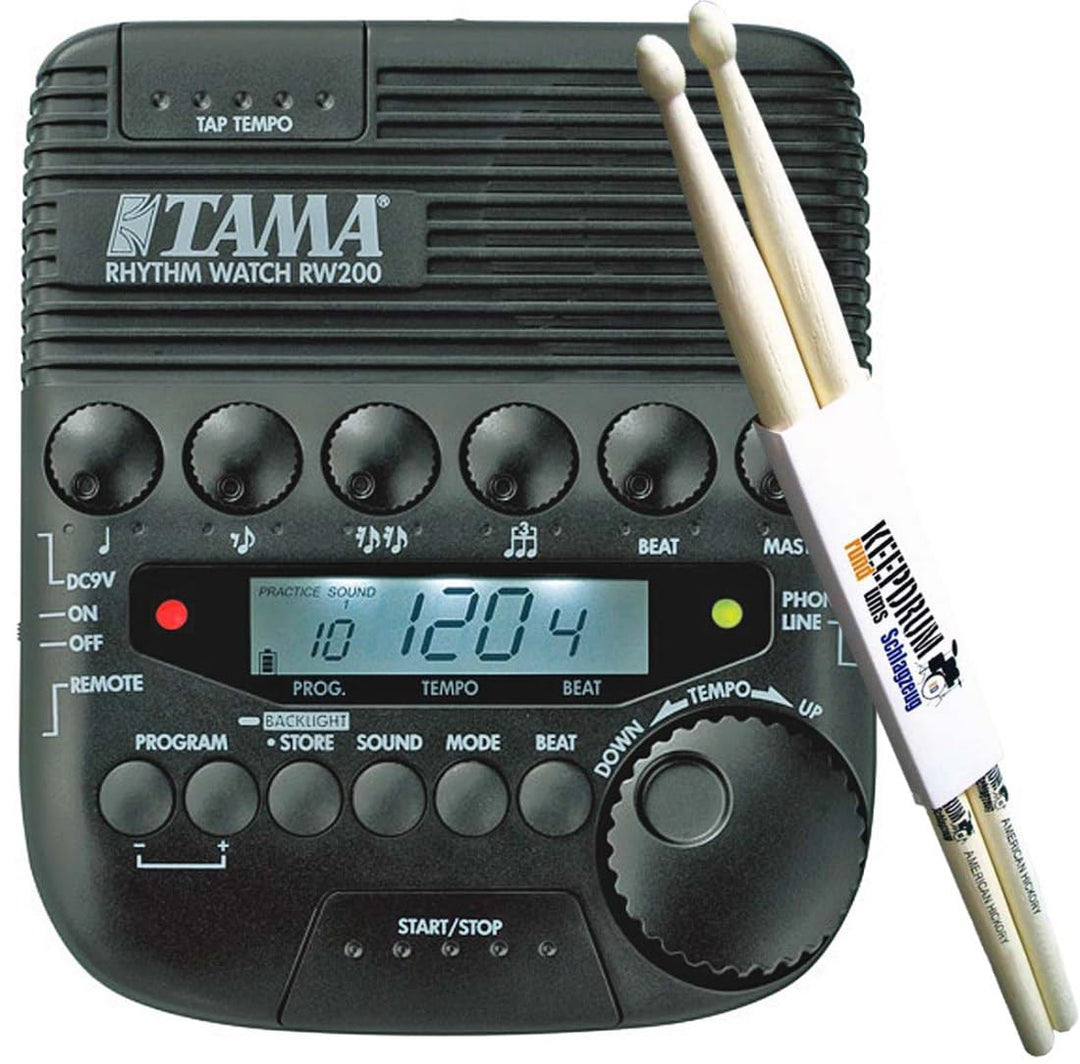 Tama Rhythm Watch RW200 Schlagzeuger-Metronom + keepdrum Drumsticks 1 Paar