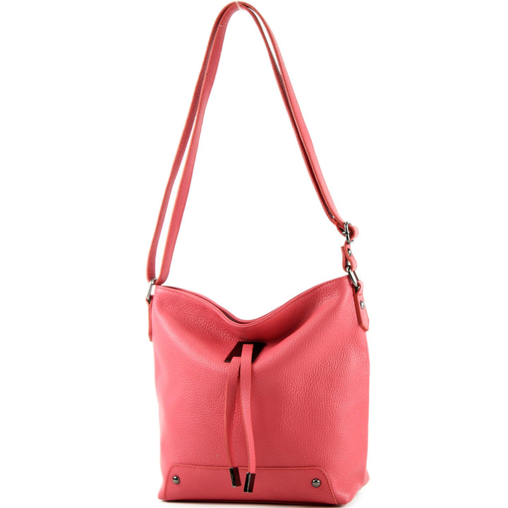 modamoda de - T169 - ital Umhängetasche Schultertasche aus Leder Bubble Gum, Bubble Gum