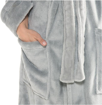 CelinaTex Nevada Bademantel Damen Herren L grau creme weiss Mikrofaser Saunamantel Coral Fleece Morg