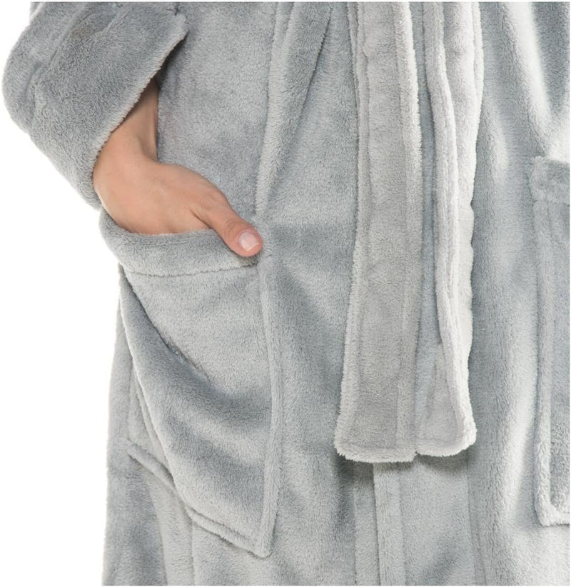 CelinaTex Nevada Bademantel Damen Herren L grau creme weiss Mikrofaser Saunamantel Coral Fleece Morg