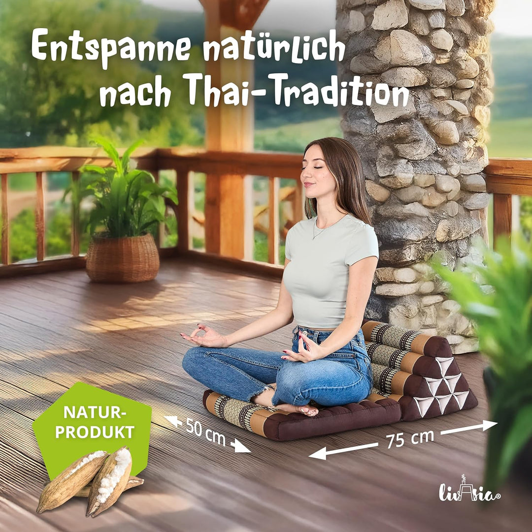 livasia Thaikissen mit 1 Auflage, Dreieckskissen mit Sitzkissen, Keilkissen mit Kapok, Rückenkissen