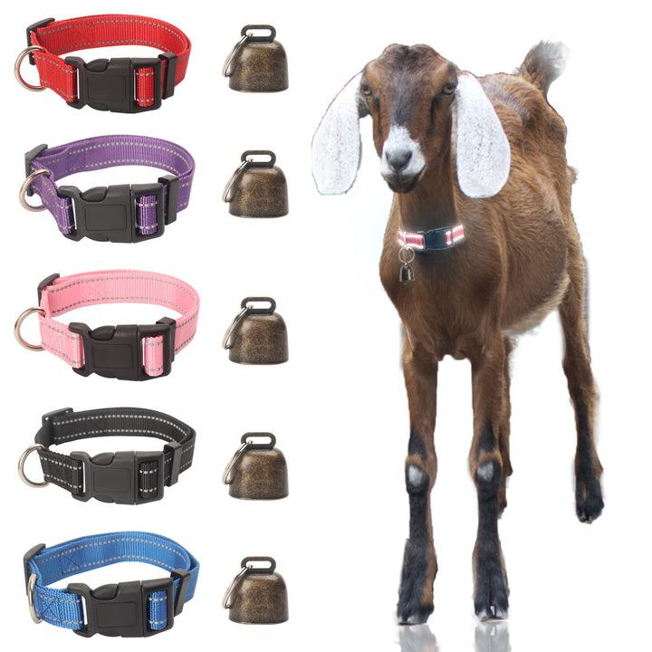 5 Stück Ziegenhalsband mit Glocke, reflektierendes, verstellbares Nylon-Halsband-Set, Schafhalsband