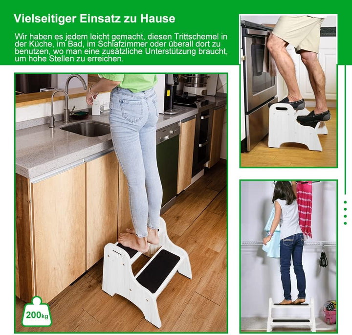 StrongTek Wood 2 Tritthocker für Kinder mit Rutschfester Trittfläche, tragbaren Griffen, rutschfeste