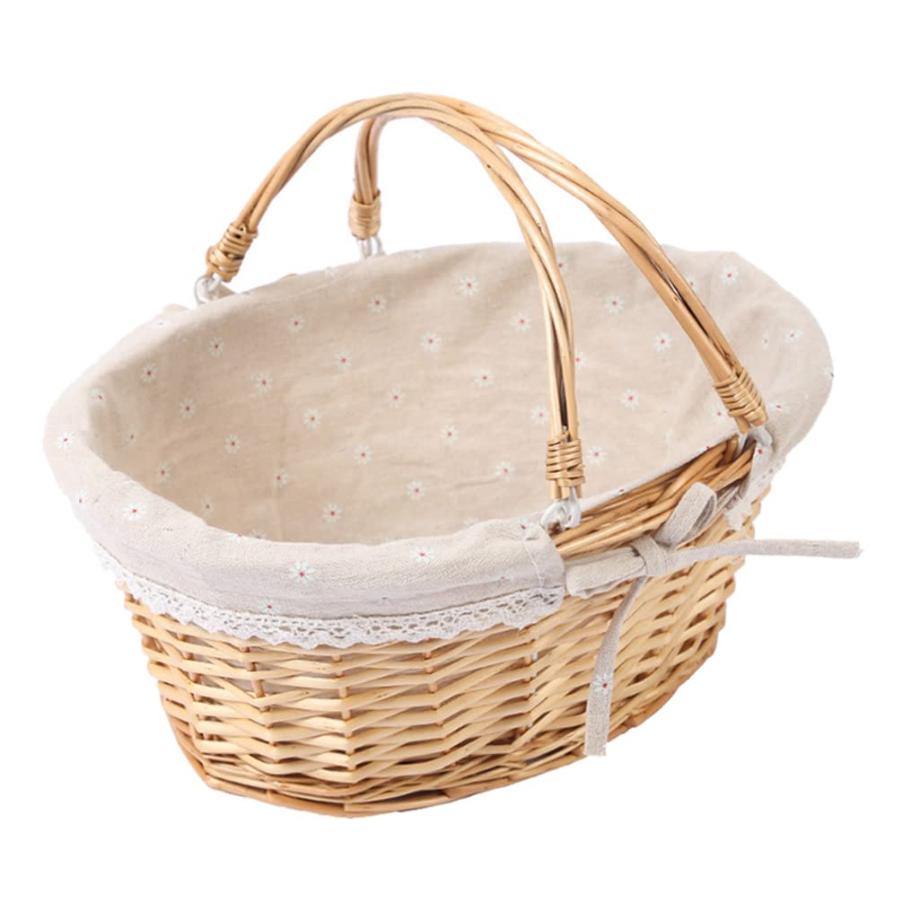 Toyvian Korb mit Griff - Gewebtes Weidenpicknickkorb-Set mit Liner Ovaler Aufbewahrungskorb ohne Inh
