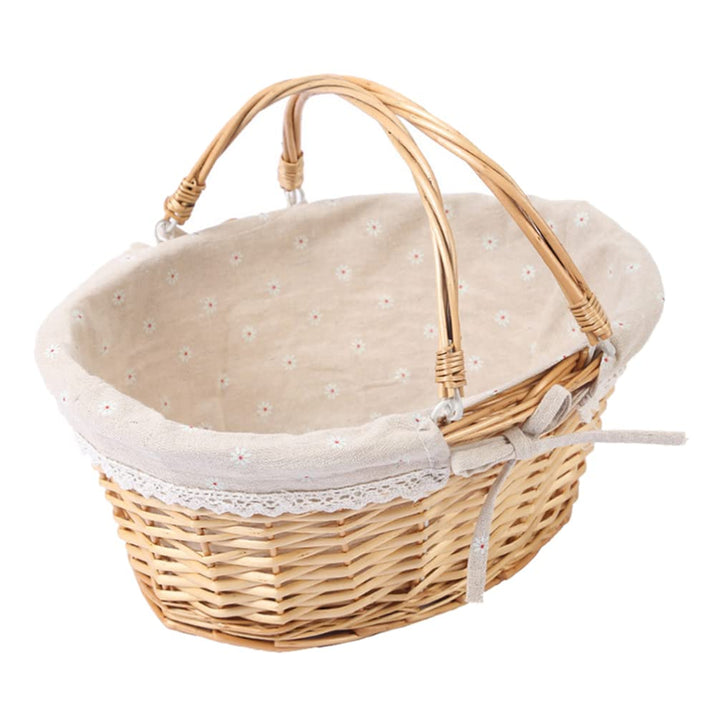 Toyvian Korb mit Griff - Gewebtes Weidenpicknickkorb-Set mit Liner Ovaler Aufbewahrungskorb ohne Inh