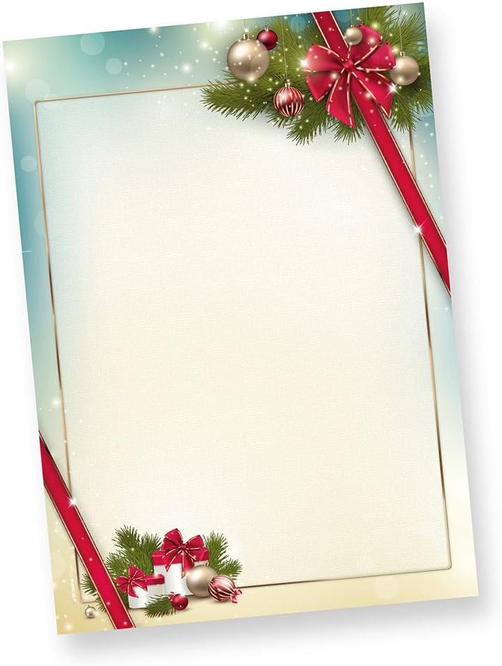 Briefpapier Weihnachten Set ROTE SCHLEIFE (25 Sets ohne Fenster) Weihnachtsbriefpapier mit Umschlag,