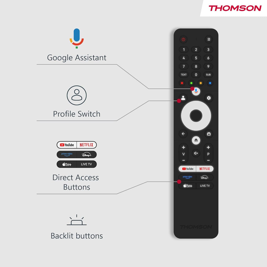 THOMSON 43 Zoll (109cm) 4K Ultra HD Smart Google TV, Wi-Fi, Dolby Audio, HDR10, Bluetooth 5.1, Tripl