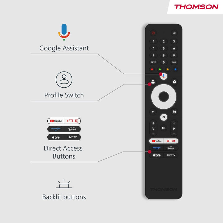 THOMSON 43 Zoll (109cm) 4K Ultra HD Smart Google TV, Wi-Fi, Dolby Audio, HDR10, Bluetooth 5.1, Tripl