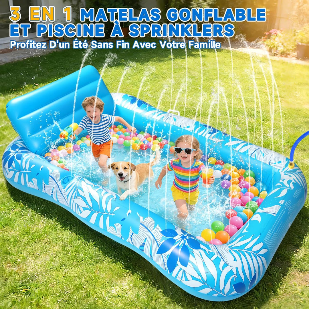 Luftmatratze Pool Erwachsene, Aufblasbares Schwimmbett mit Sprinkler & Getränkehalter, Grosse Wasser