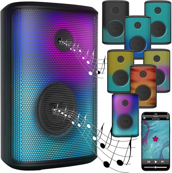 auvisio Partybox: Mobile Outdoor-PA-Partyanlage & -Bluetooth-Boombox, Lichteffekte, 200W (Karaoke Bo