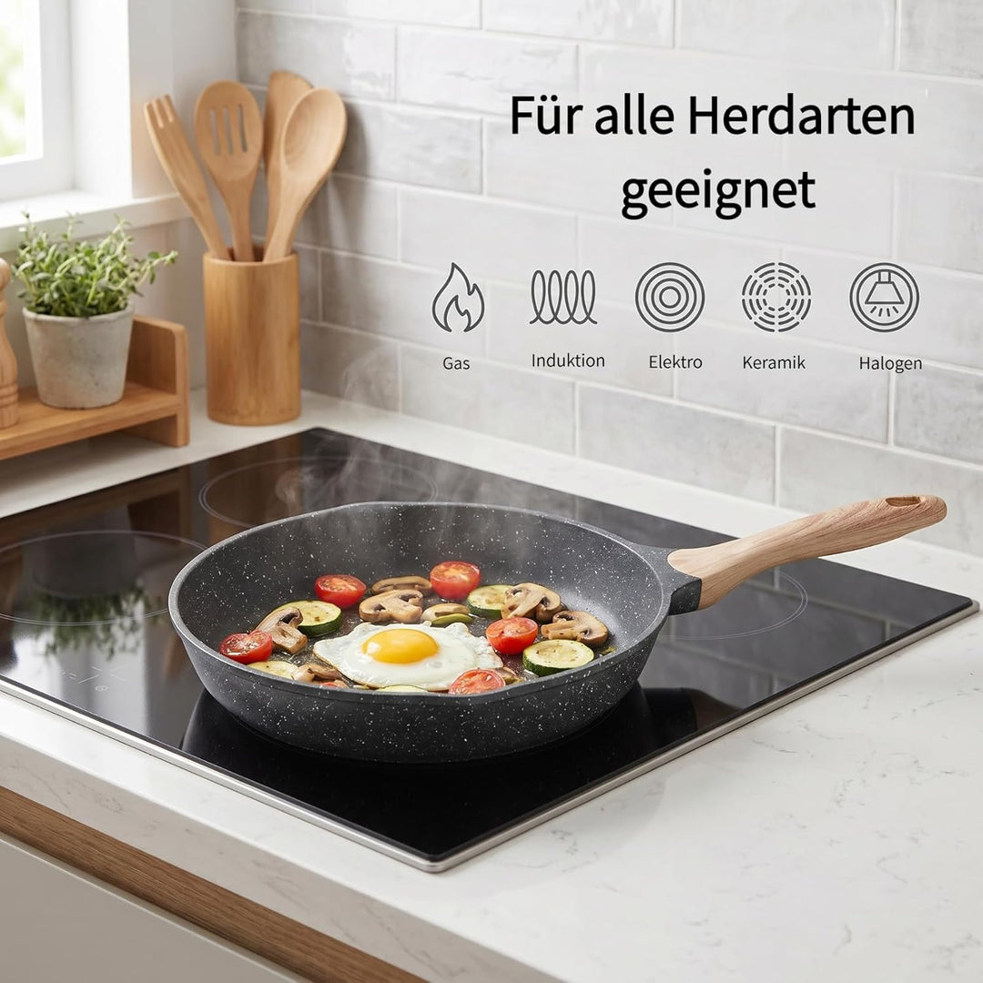 JEETEE Aluminium Bratpfanne 20 cm, Pfanne mit Antihaft-Beschichtung, Induktion Gas, gross robust & l