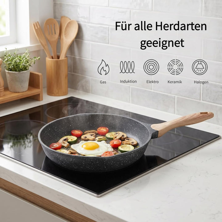 JEETEE Aluminium Bratpfanne 20 cm, Pfanne mit Antihaft-Beschichtung, Induktion Gas, gross robust & l