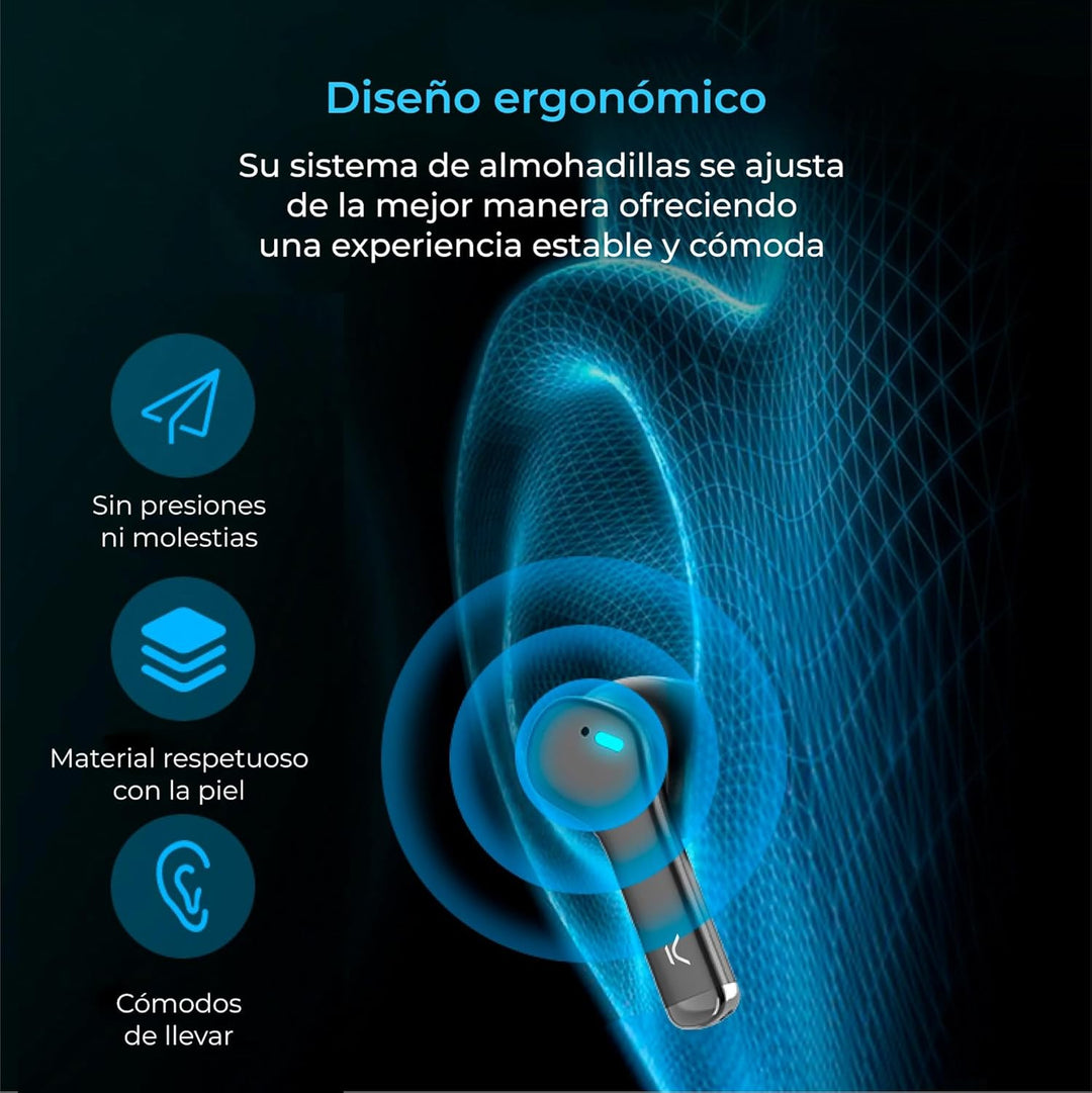 KSIX Noise Cancel 3 kabellose Bluetooth-Kopfhörer mit aktiver Geräuschunterdrückung ANC + ENC, HD-An