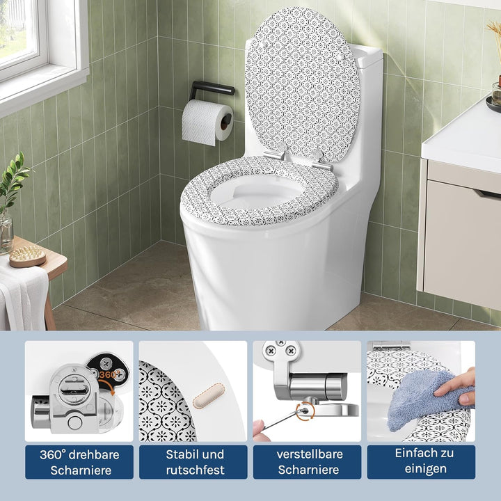 WOLTU Toilettendeckel mit Absenkautomatik Holz, Toilettensitz Klodeckel Klobrille WC Sitz O-Form mit
