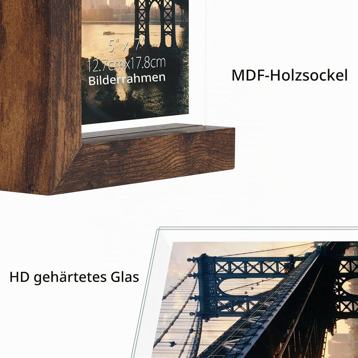 RLAVBL 2er Set Bilderrahmen 13x18 cm, Doppelseitiger Glasbilderrahmen mit L-förmigem MDF-Sockel, für