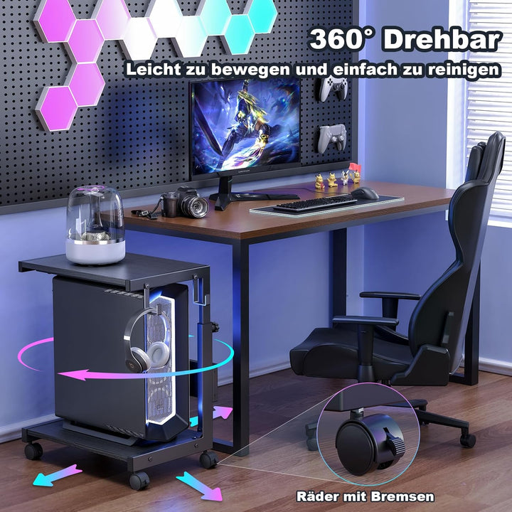 Höhenverstellbarer Computer-Tower-Ständer mit 2 Etagen & Stauraum – Bodenstehender PC-Ständer für AT