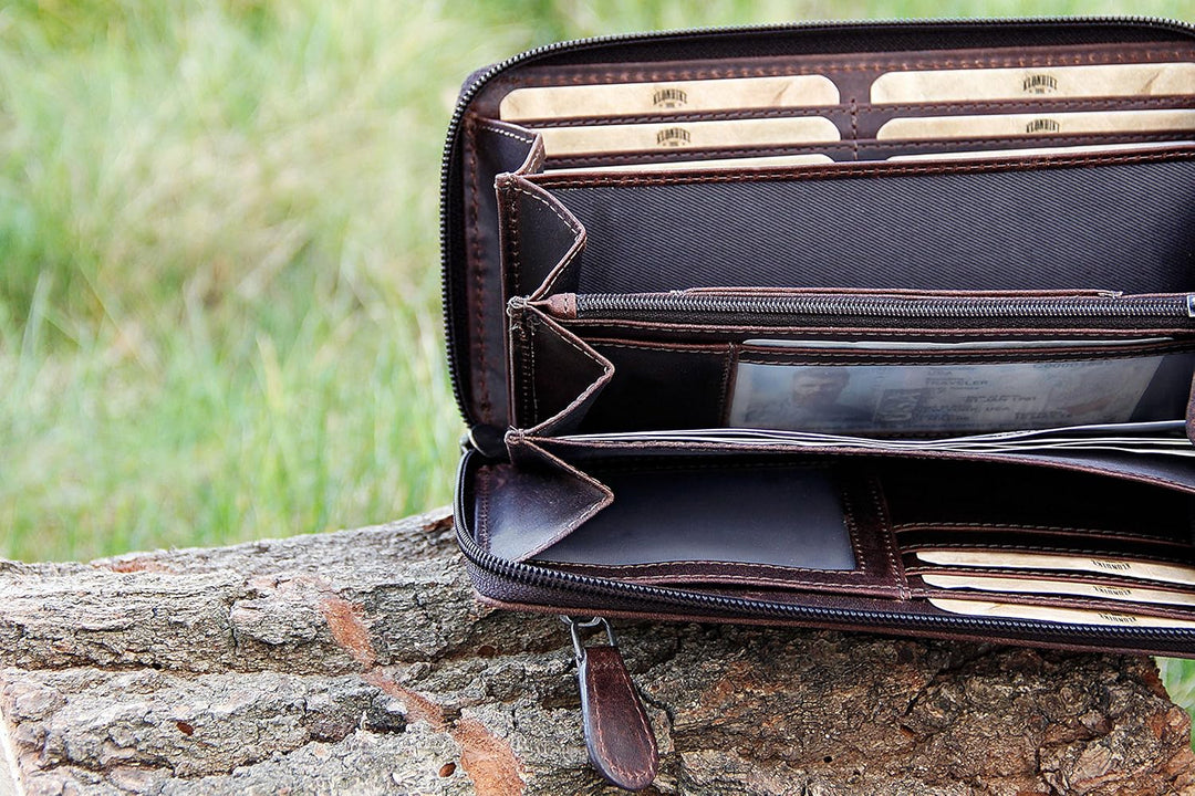 KLONDIKE 1896 'Viola' Geldbörse Damen Gross viele Fächer Leder – Frauen Geldbeutel mit Reissverschlu