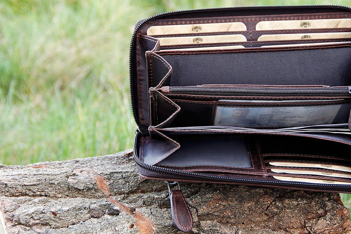 KLONDIKE 1896 'Viola' Geldbörse Damen Gross viele Fächer Leder – Frauen Geldbeutel mit Reissverschlu